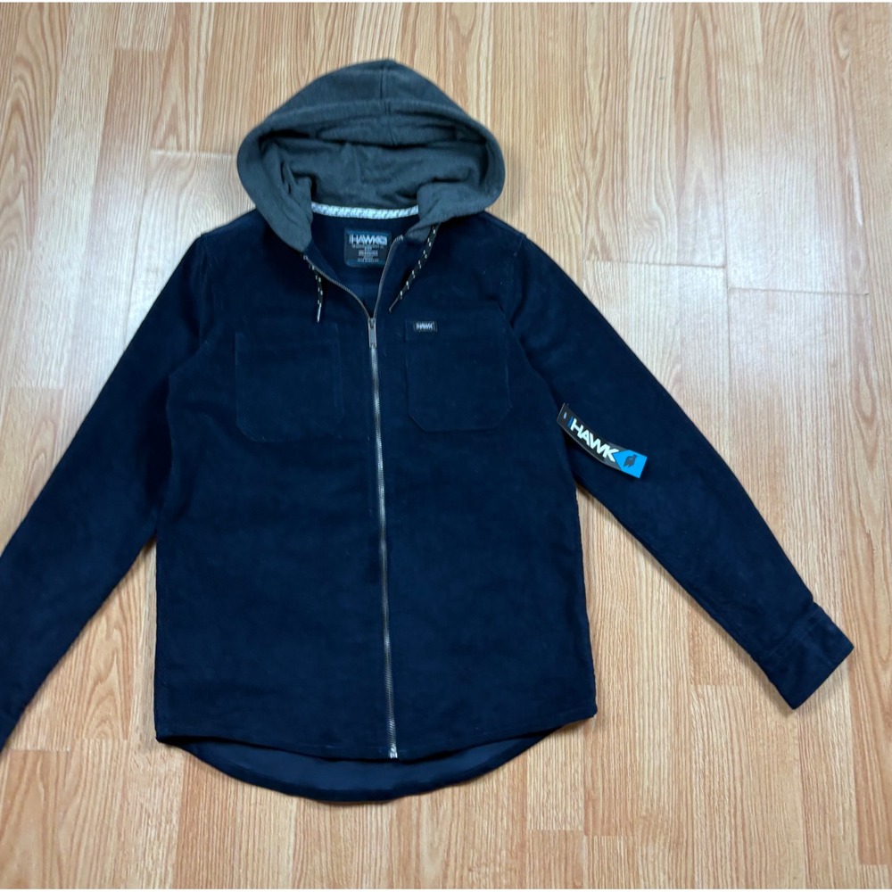 Tony Hawk Mens Corduroy Full Zip Hooded Shirt Jacket Navy Blue HMT0429 Size S